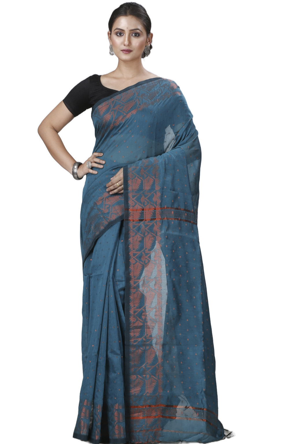 Botel Green Blended Cotton Temo Hand Loom Saree (1265)